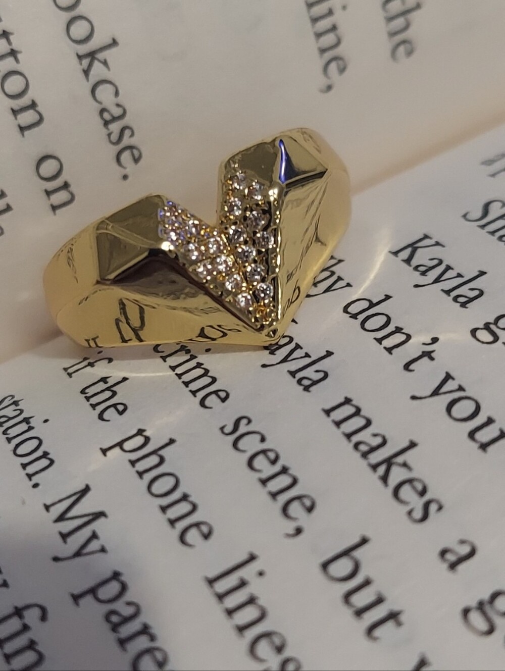 Gold V-Accent Crystal Open Band Ring - Women Jewelry